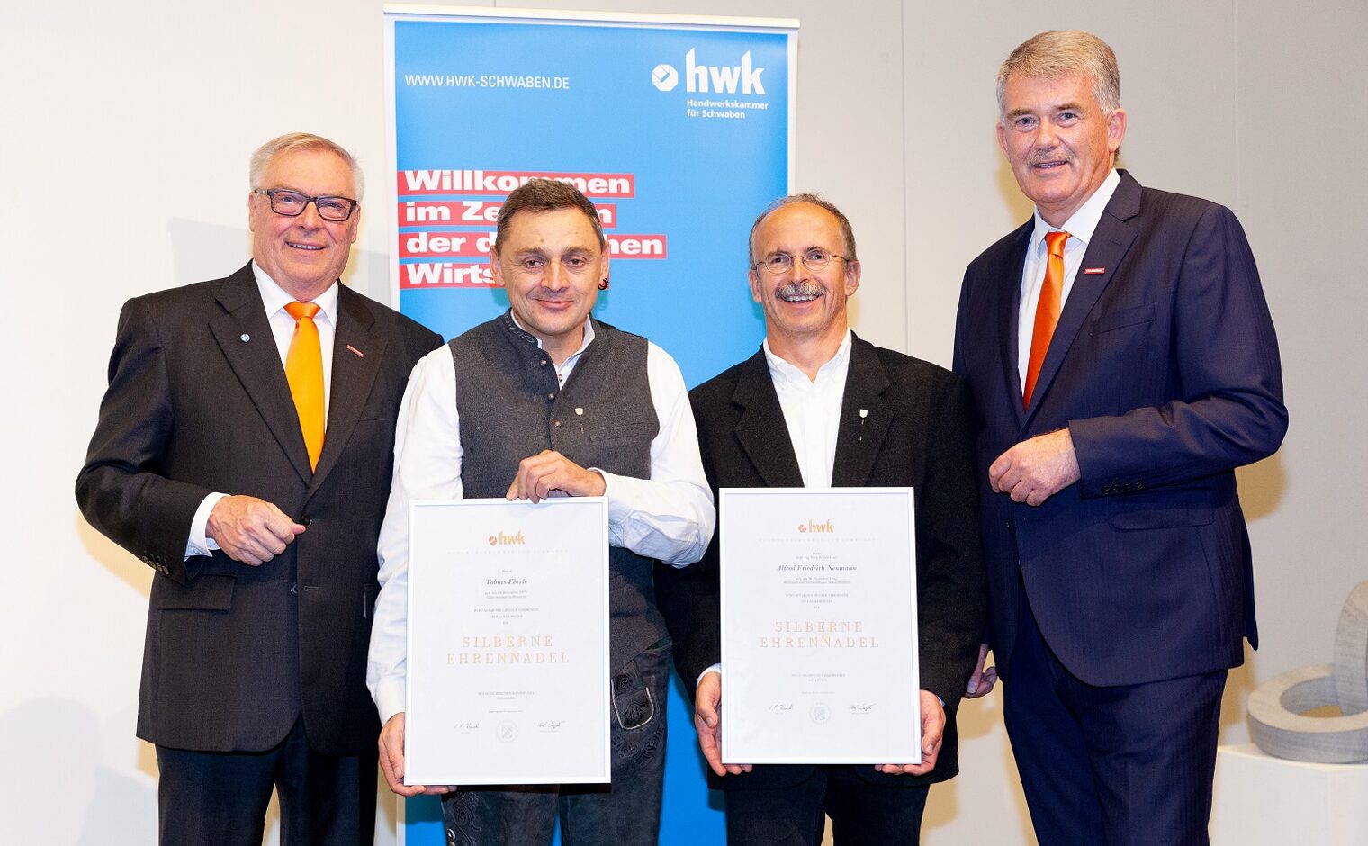 Hans-Peter Rauch (Präsident HWK Schwaben), Tobias Eberle, Alfred Friedrich Neuman, Ulrich Wagner (HGF HWK Schwaben)