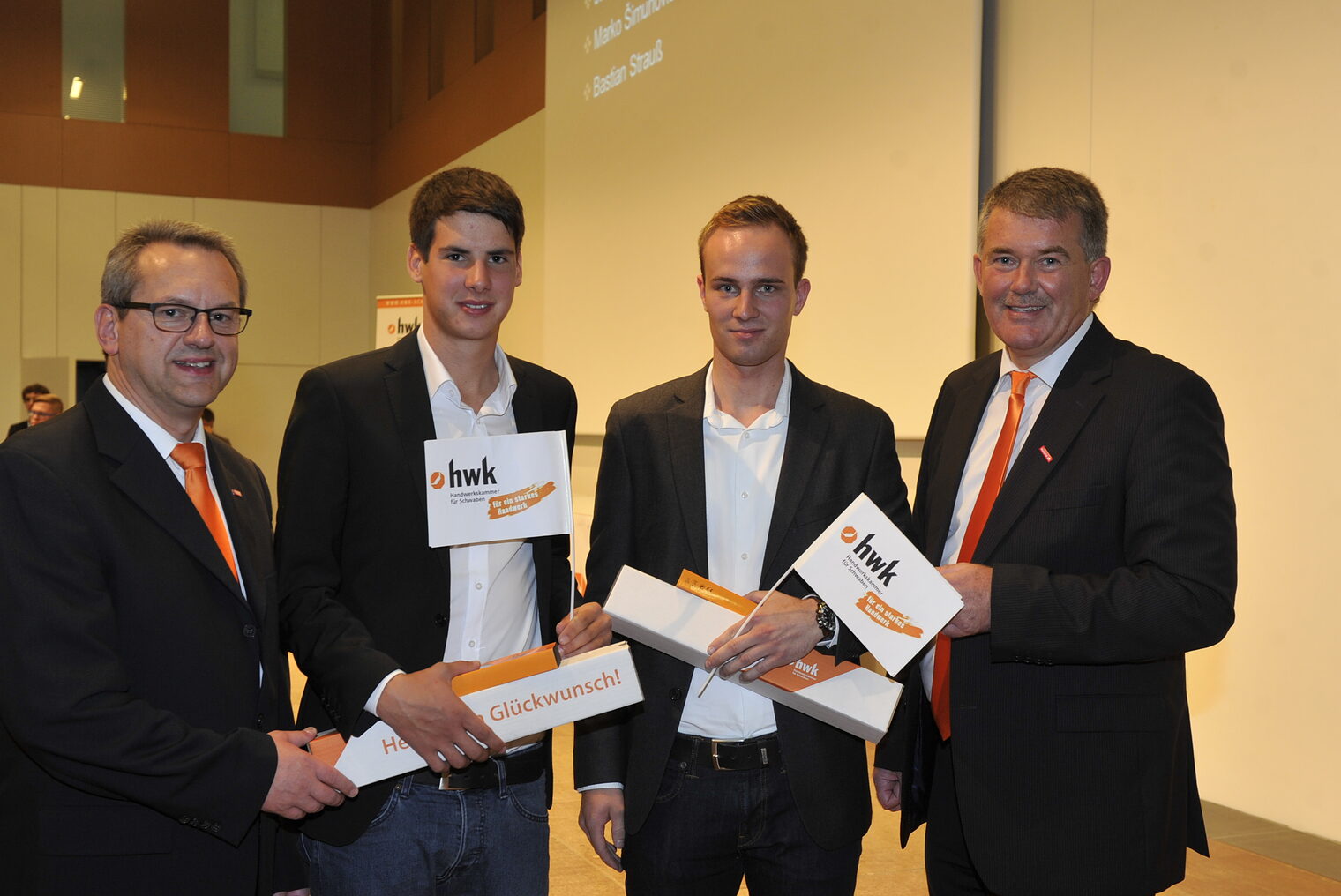 Konrad Rebholz (Vizepräsident der HWK Schwaben),Thomas Rauwolf, Michael Kellner, Ulrich Wagner (Hauptgeschäftsführer der HWK Schwaben).